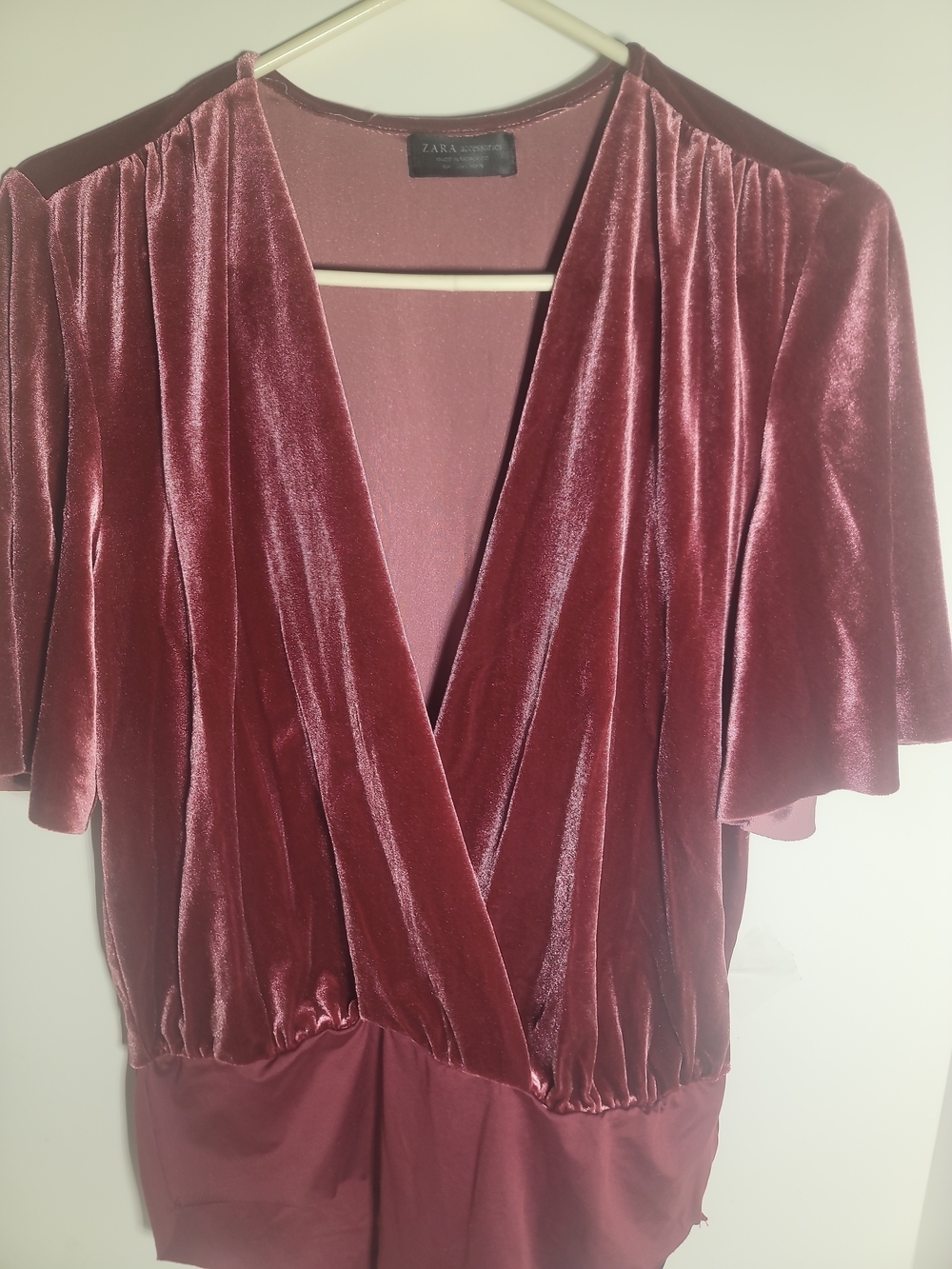 Zara Burgundy Velvet Surplice Bodysuit - Picture 5 of 8